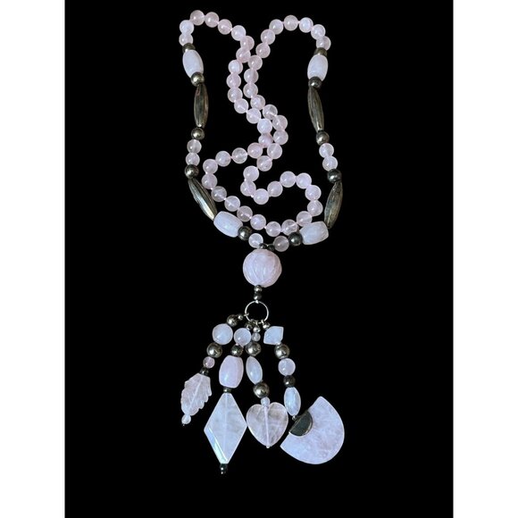 Unbranded Jewelry - Vintage Rose Quartz Beaded Necklace w/Charms & Silver Accent Beads